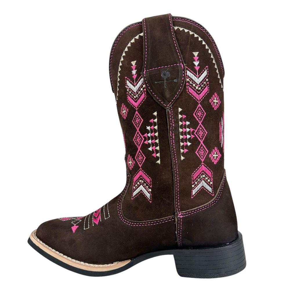 Bota Texana Feminina Caminhos Da Roça Couro Nobuck Café/Pink Com ...