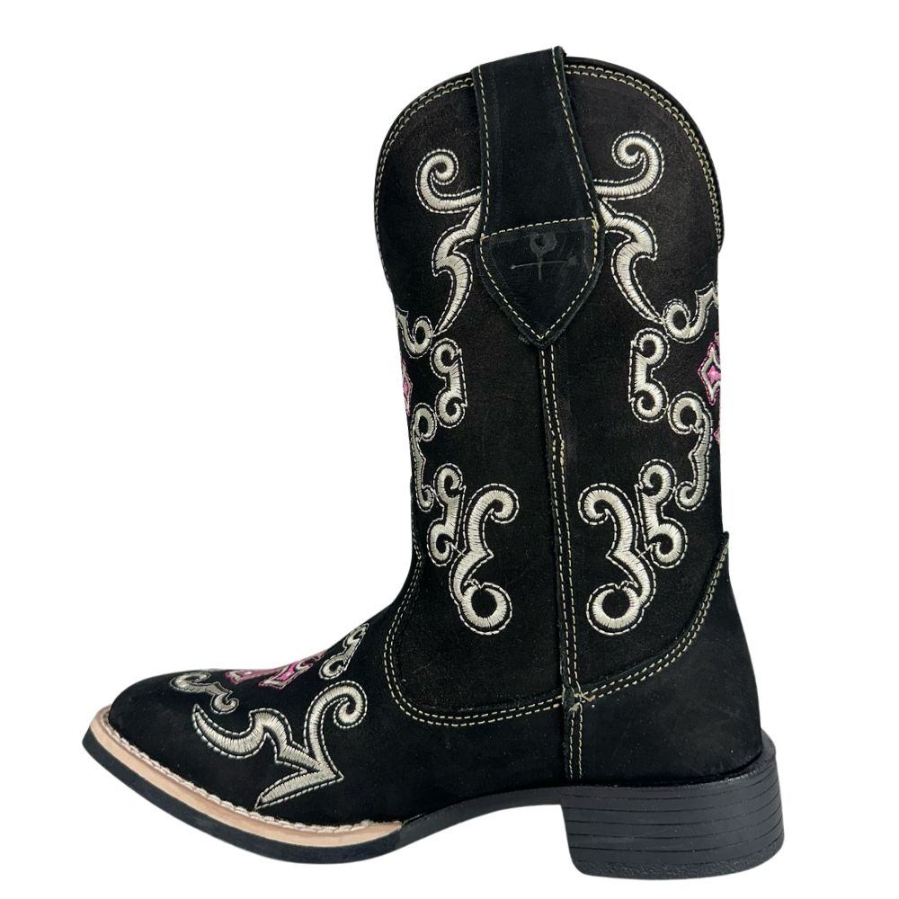Bota Texana Feminina Caminhos Da Roça Couro Nobuck Preto Bordado Cruz ...