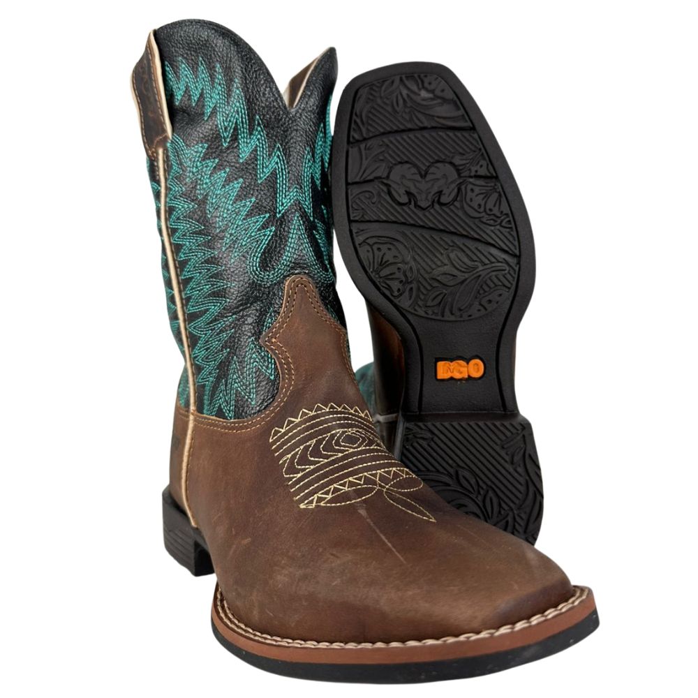 Bota Texana Feminina Durango Marrom Cano Preto Com Verde