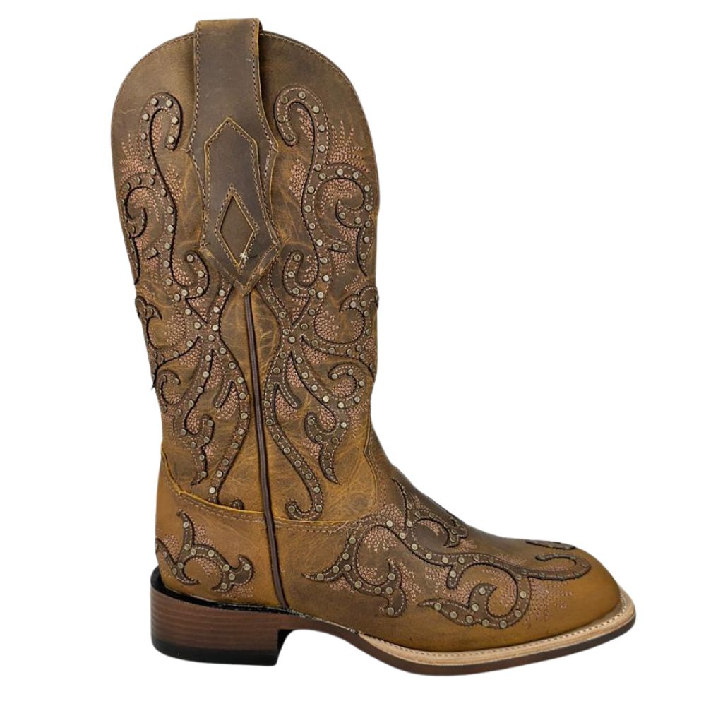 Bota Texana Feminina Goyazes Bico Quadrado Ranch Flare Couro Dallas ...