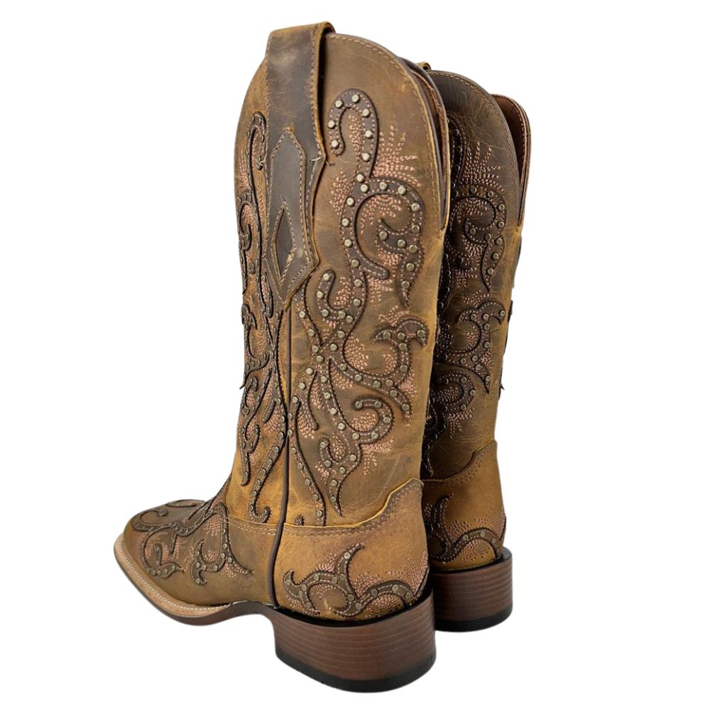 Bota Texana Feminina Goyazes Bico Quadrado Ranch Flare Couro Dallas ...