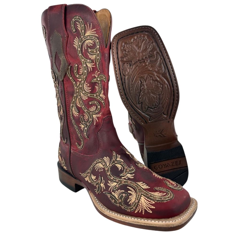 Bota Texana Feminina Goyazes Couro Dallas Bico Quadrado Ranch Flare Pinhão Ref: 246405-CF-04