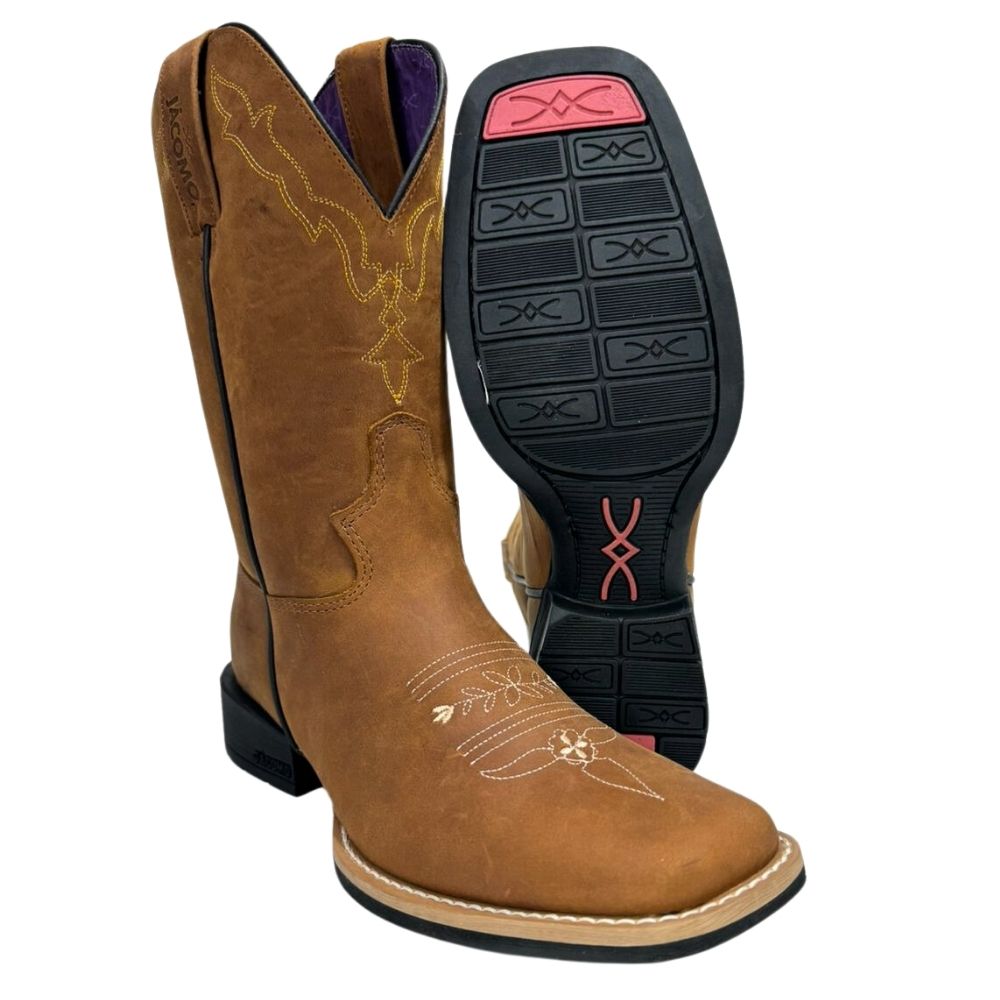 Bota Texana Feminina Jácomo Bico Quadrado Crazy Amendoa Ref: 4841/UF