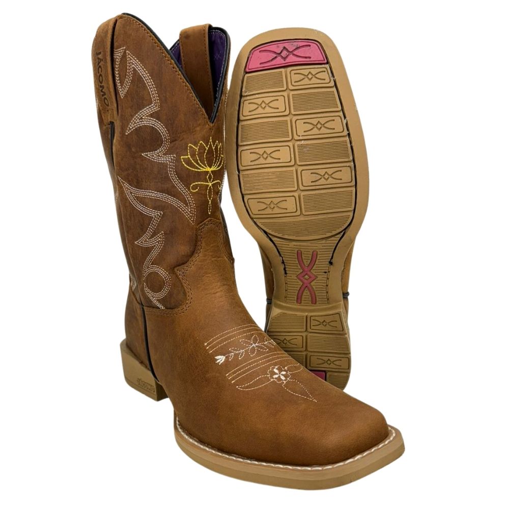 Bota Texana Feminina Jácomo Bico Quadrado Crazy Amendoa Ref: 4861/UFA