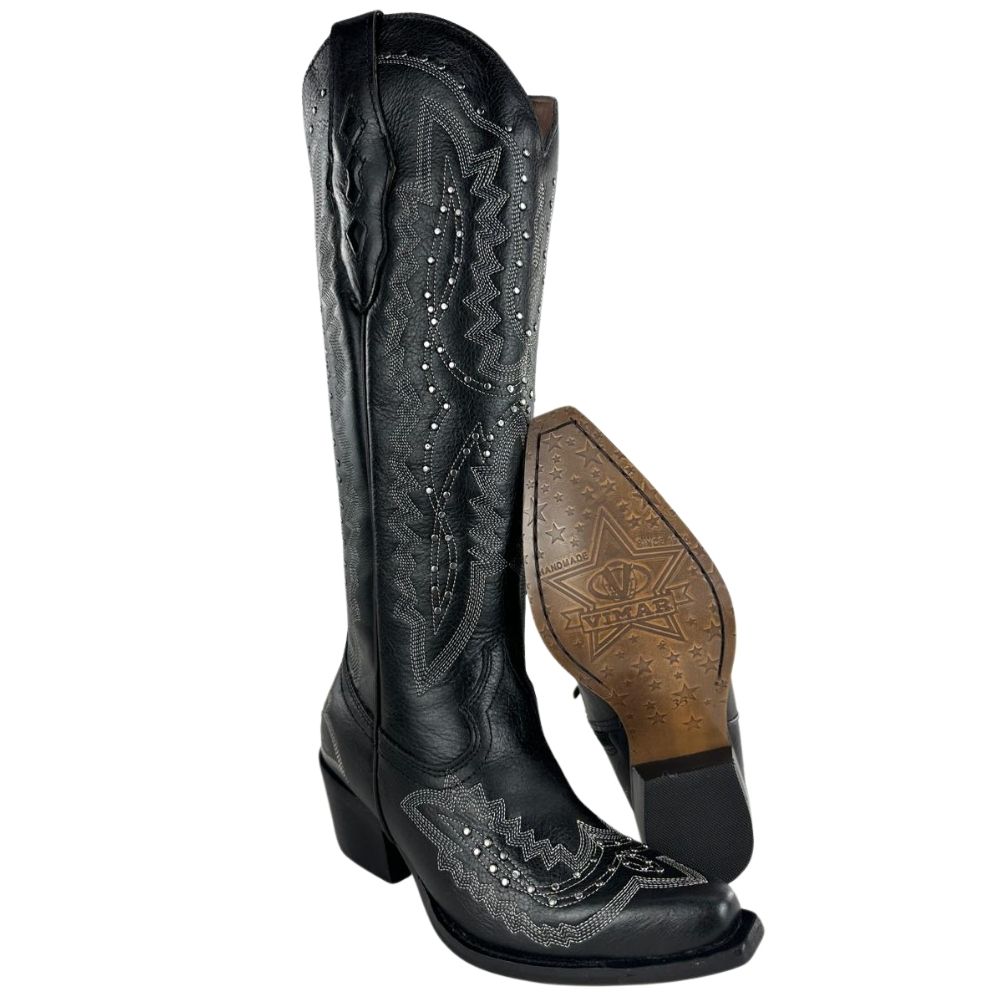 Bota Texana Feminina Vimar Atlanta Preto Luchese Preto Bico Fino Ref: 10243