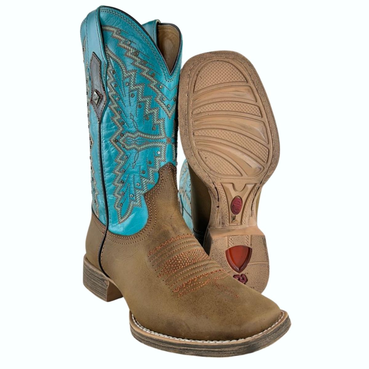 Bota Texana Feminina Vimar Couro Fóssil Turquesa Sola Magnum Ref: 13238