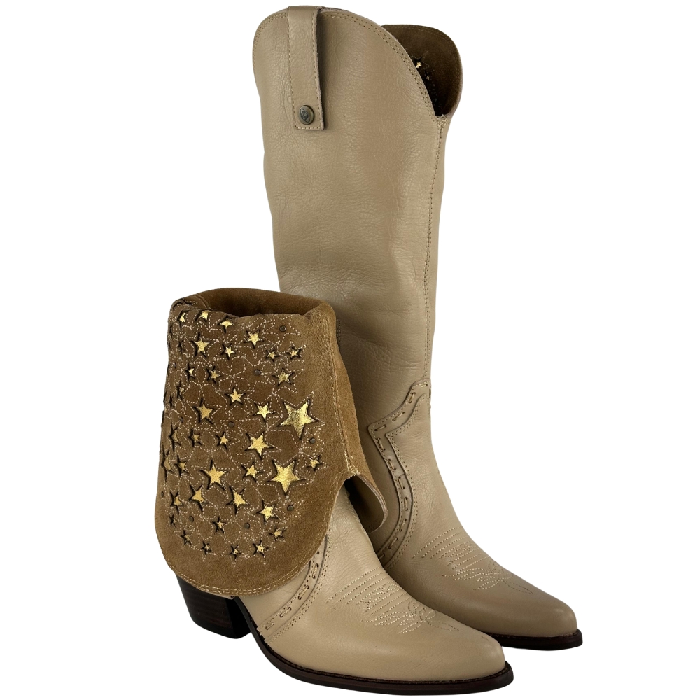 Bota Texana Feminina Vimar Bico Fino Cano Dobrável Caramelo Bambu Sola CPLAC-V001 - Ref:10300