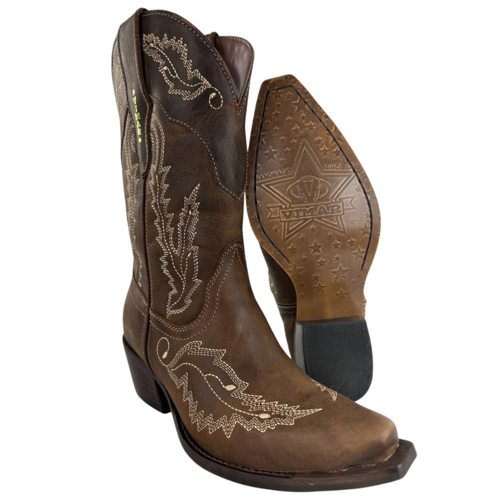 Bota Texana Feminina Vimar Bico Fino Fóssil Castanho Luchese Café Ref: 11286