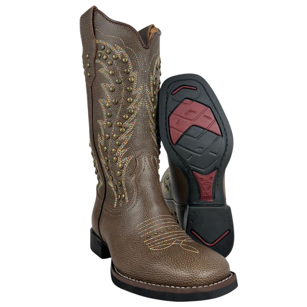 Bota Texana Feminina Vimar Kzar Castanho VTS VR-22B Bico Quadrado Ref:13174