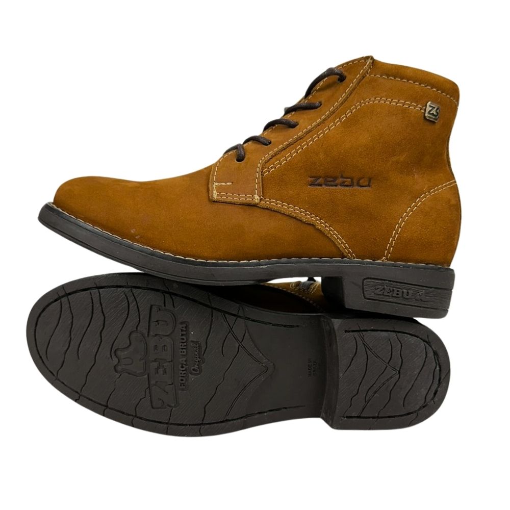 Coturno Feminino Zebu Bico Redondo Nobuck Castor Solado Preto Ref