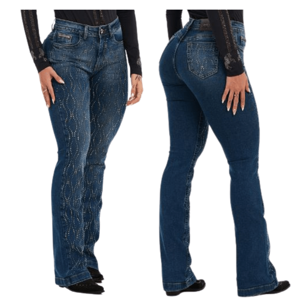 Calça Feminina Buphallos Jeans Com Brilho Bootcut Ref: BPL978