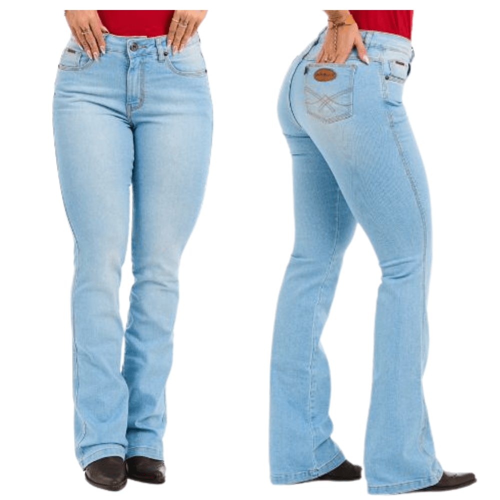 Calça Feminina Buphallos Jeans Tradicional Delavê Claro Bootcut Ref: 2149