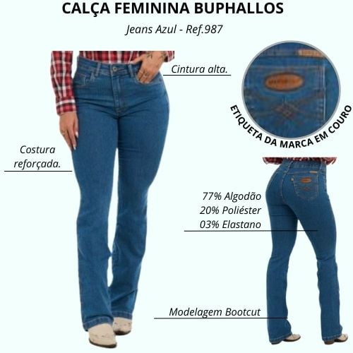 Calça Feminina Buphallos Jeans Tradicional Stone New Bootcut Ref