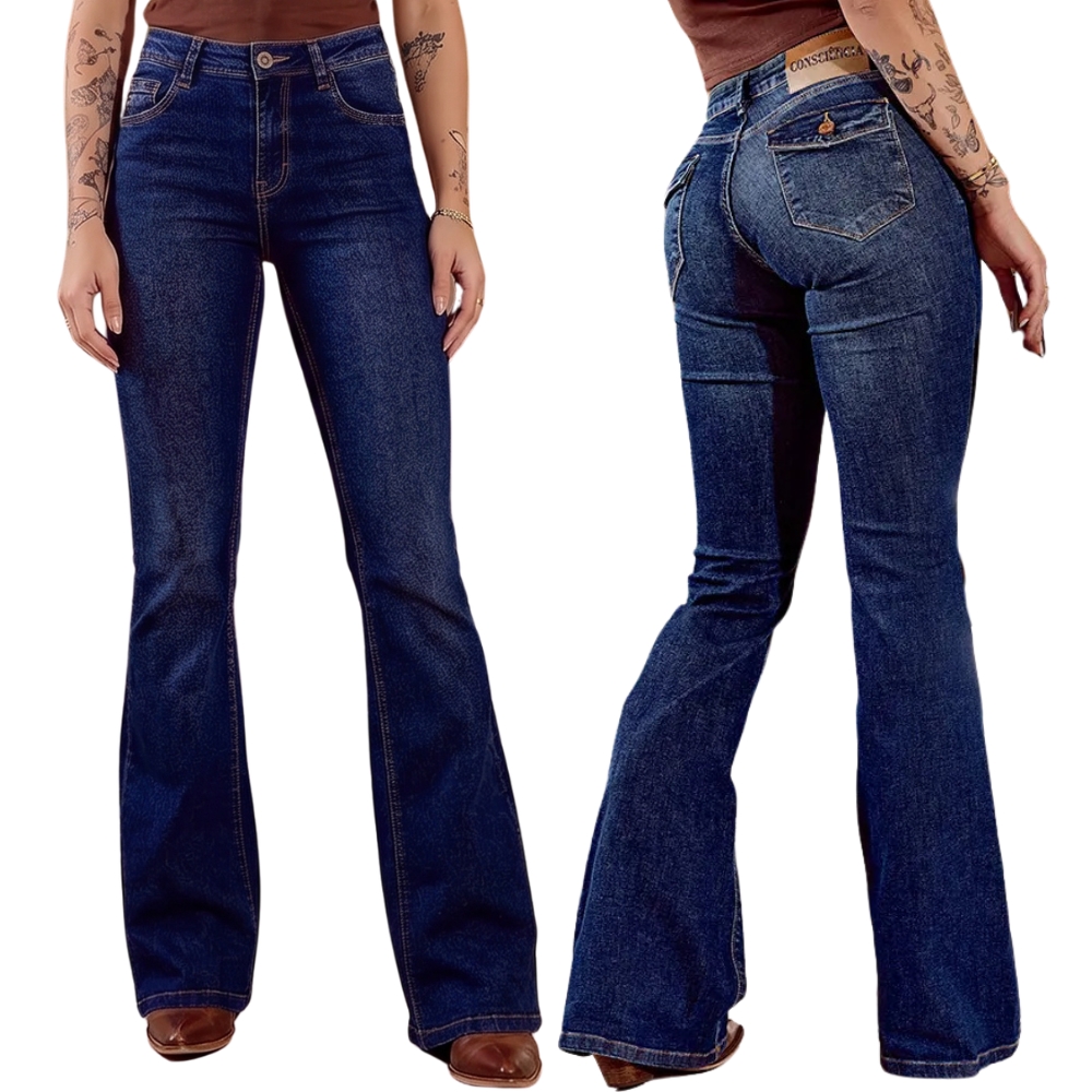 Calça Feminina Consciência Jeans Cintura Baixa Flare Jeans Escuro REF:24987
