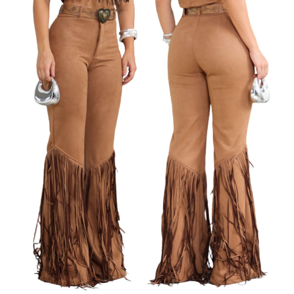 Calça Feminina Country City Júlia Marrom Com Franjas Ref: CJ 2052