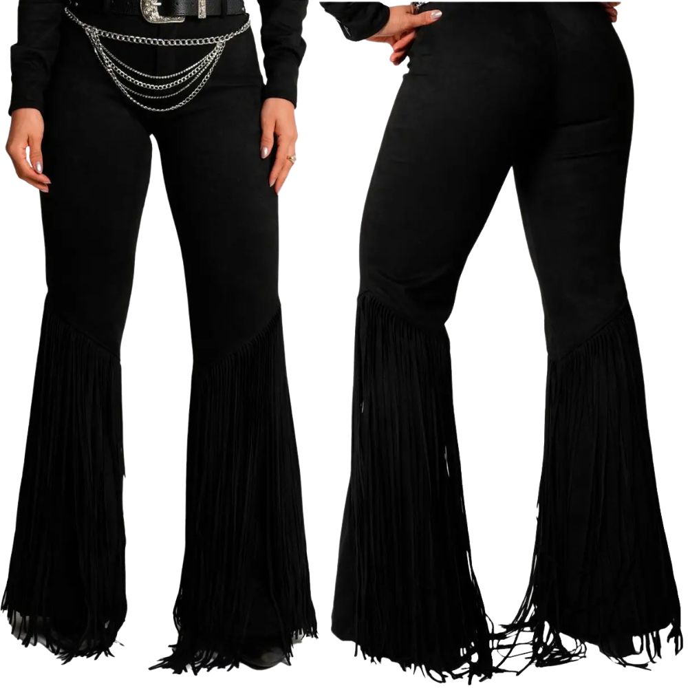 Calça Feminina Country City Júlia Preto Com Franjas Ref: CJ 20521