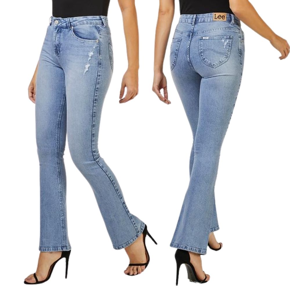 Calça Feminina Jeans Lee Azul Delavê Hoxie Premium Skinny Fit Cintura Alta Bootcut - Ref.3428L