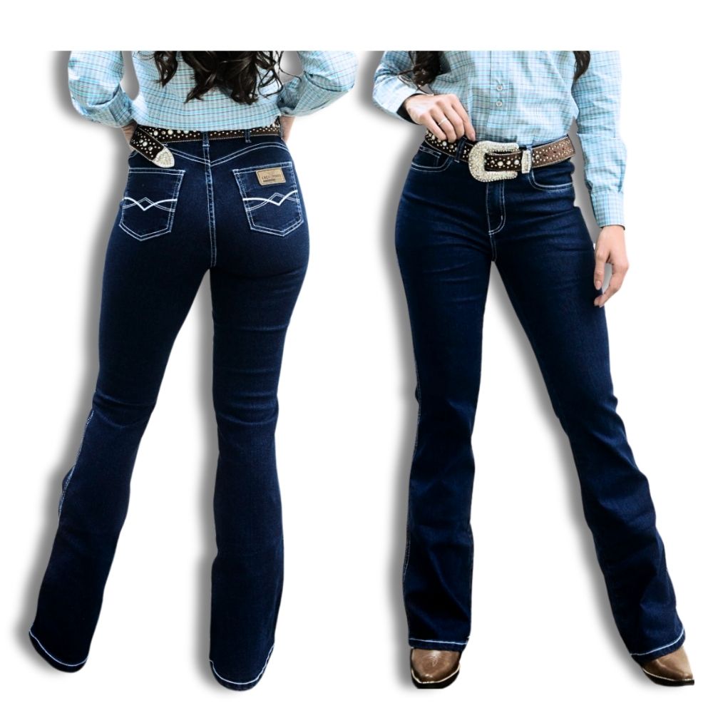 Calça Feminina Laço Forte Jeans Azul Escuro Bootcut Destroy Escuro REF: 7024