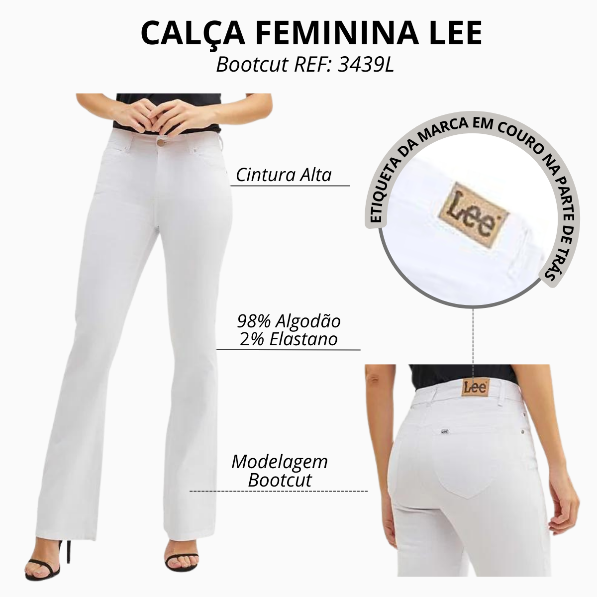 Calça Feminina Lee Branca Hoxie Premium Stretch Bootcut New REF