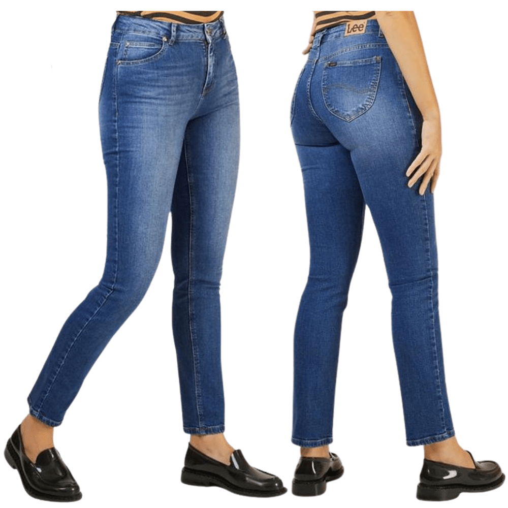 Calça Feminina Lee Jeans Azul Médio Marion Regular Fit Cintura Alta Galaxy Tank - Ref.3233L