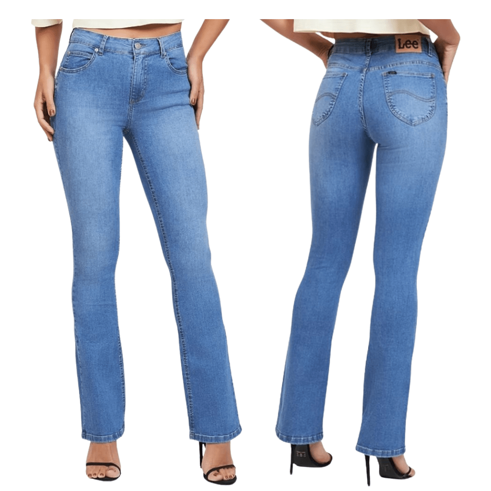 Calça Feminina Lee Jeans Azul Médio Strech Premier Hoxie Bootcut Mabel Cintura Alta Ref: 3452L