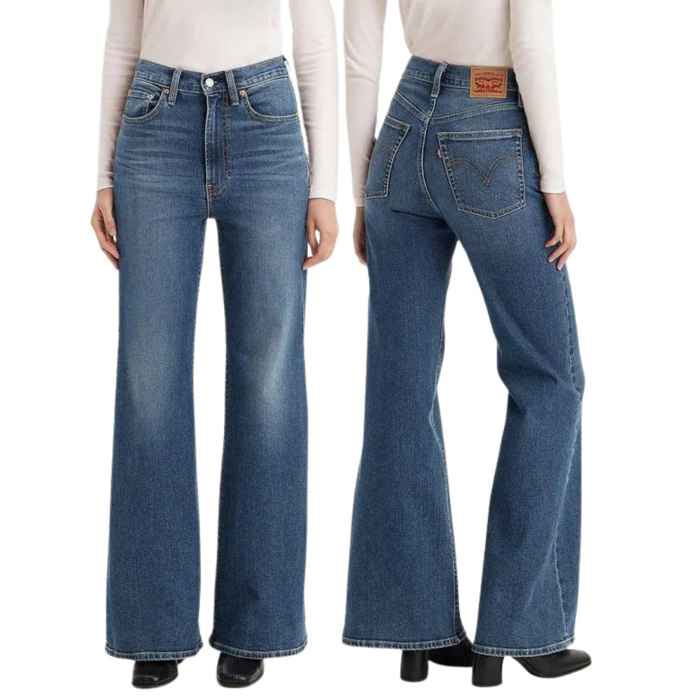 Calça Feminina Levi's Jeans Azul Escuro Ribcage Bell A Super High Rise Slim Through Barra Extra Flare Ref: A 75030002