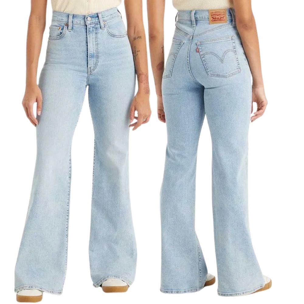 Calça Feminina Levi's Jeans Delavê Ribcage Bell A Super High Rise Slim Though Com Barra Extra Flare Ref: A7503004