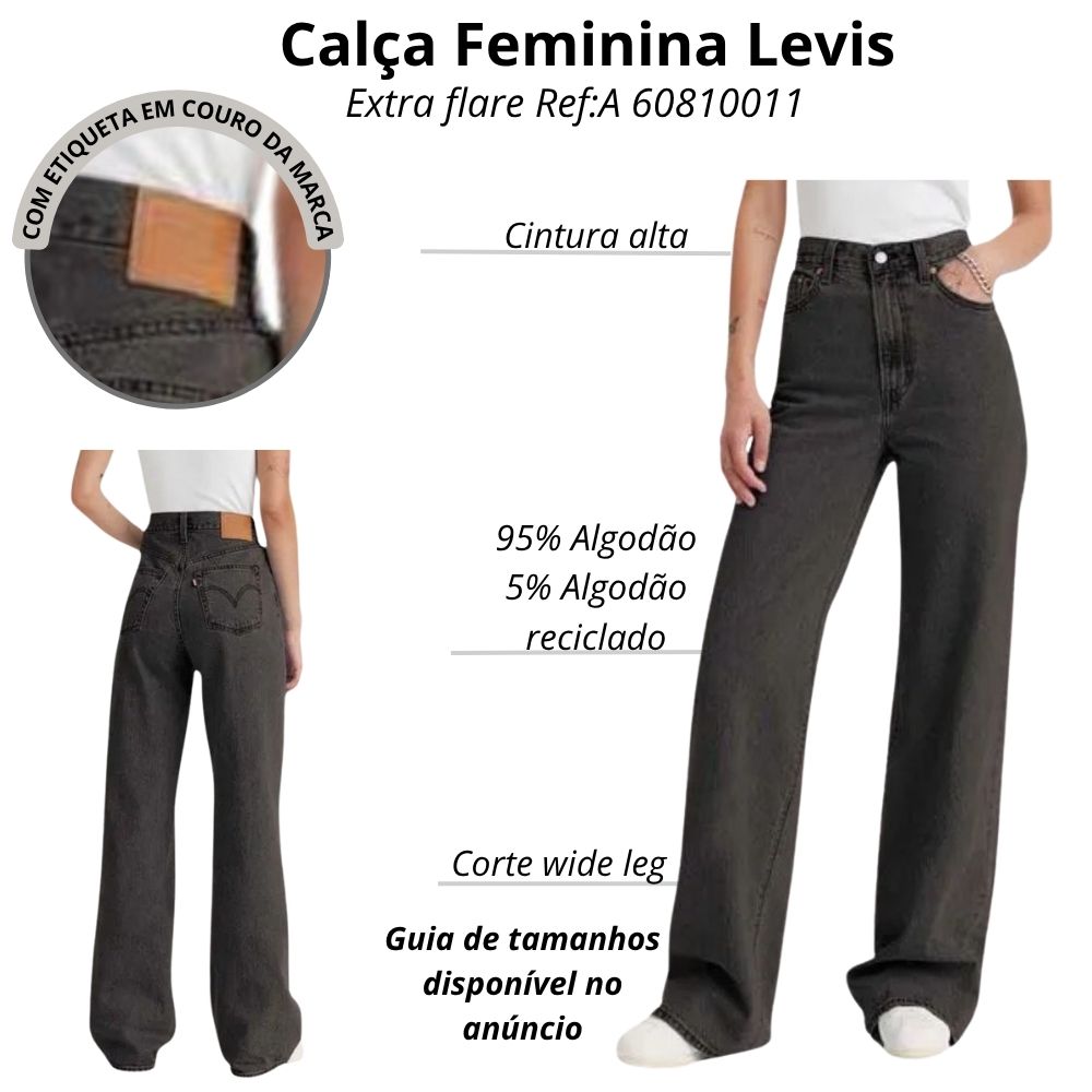 Calça Feminina Levi's Jeans Preto Ribcage Wide Leg A Super High Rise ...