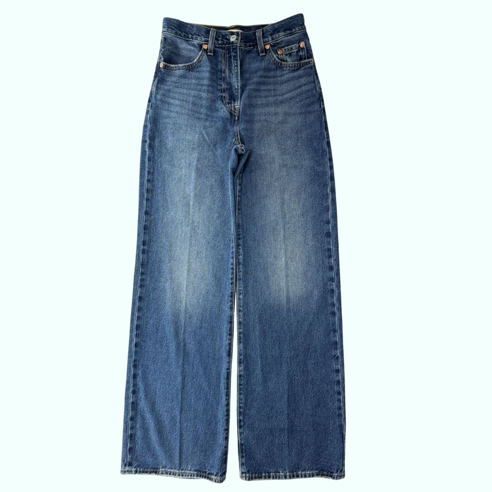 Calça Feminina Levi's Jeans Azul Ribcage Wide Leg High Rise Slim Throught The Hip And Thigh Flare Ref.A60810012