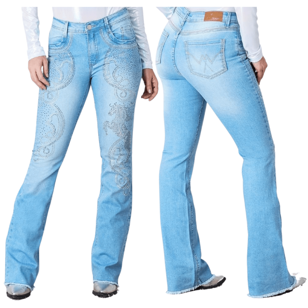 Calça Feminina Minuty Jeans Delavê Flare com Brilho de Strass - Ref. 241569