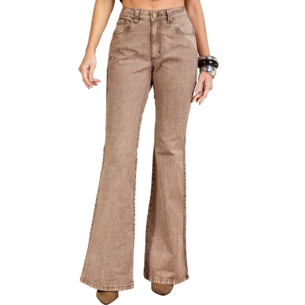 Calça Feminina Moon Horse Zoe Jeans Marrom Bootcut Marrom Claro Bordado Ref: 01.03.155