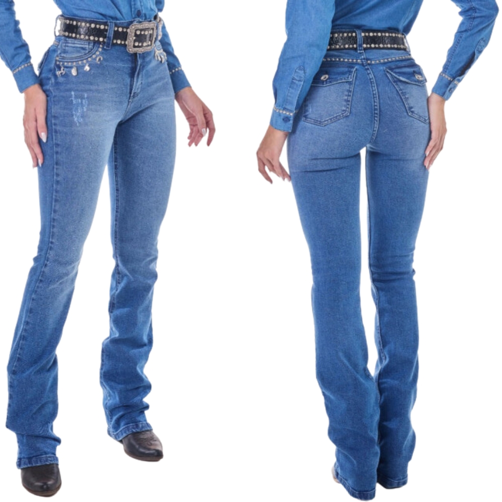 Calça Feminina Radade Lycra Trinket Azul Com Pingentes