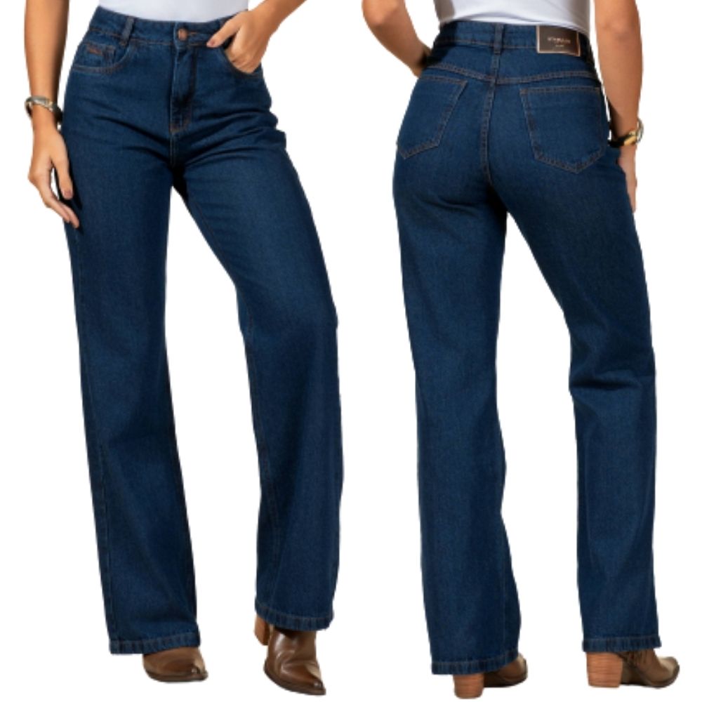 Calça Feminina Stabulos Jeans Azul Amaciada Wide Leg Ref: STB605