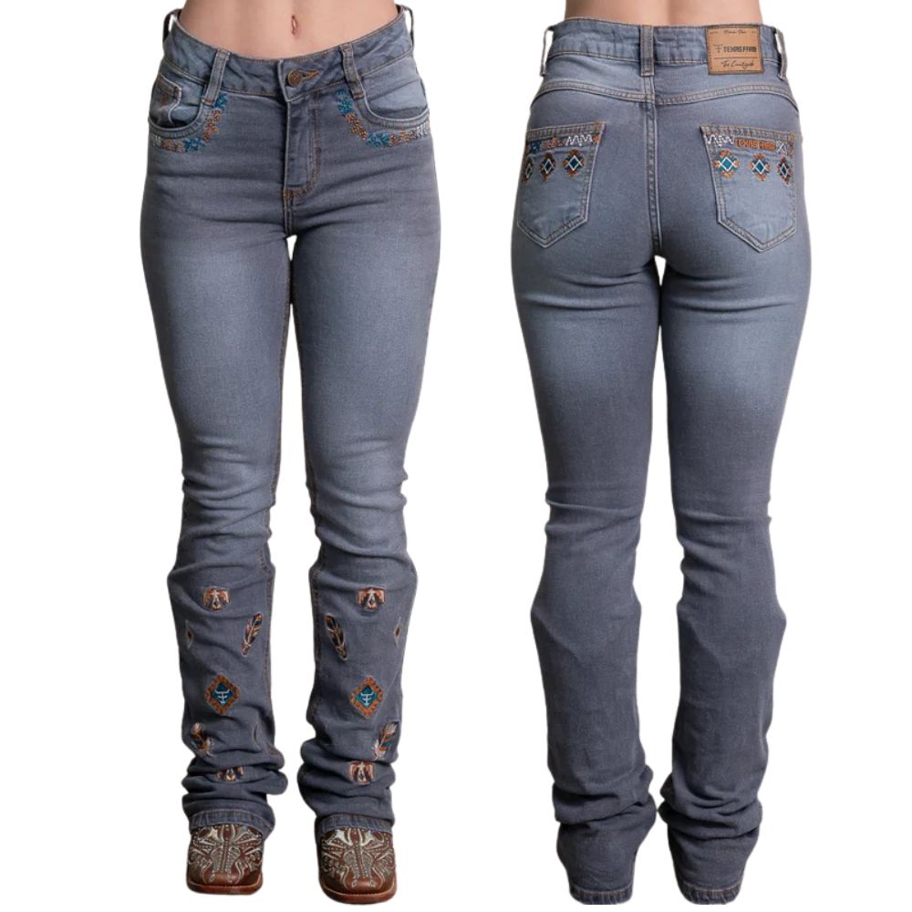 Calça Feminina Texas Farm Free Soul Jeans Bootcut Bordado Nos Bolsos E Pernas Ref:PDF056