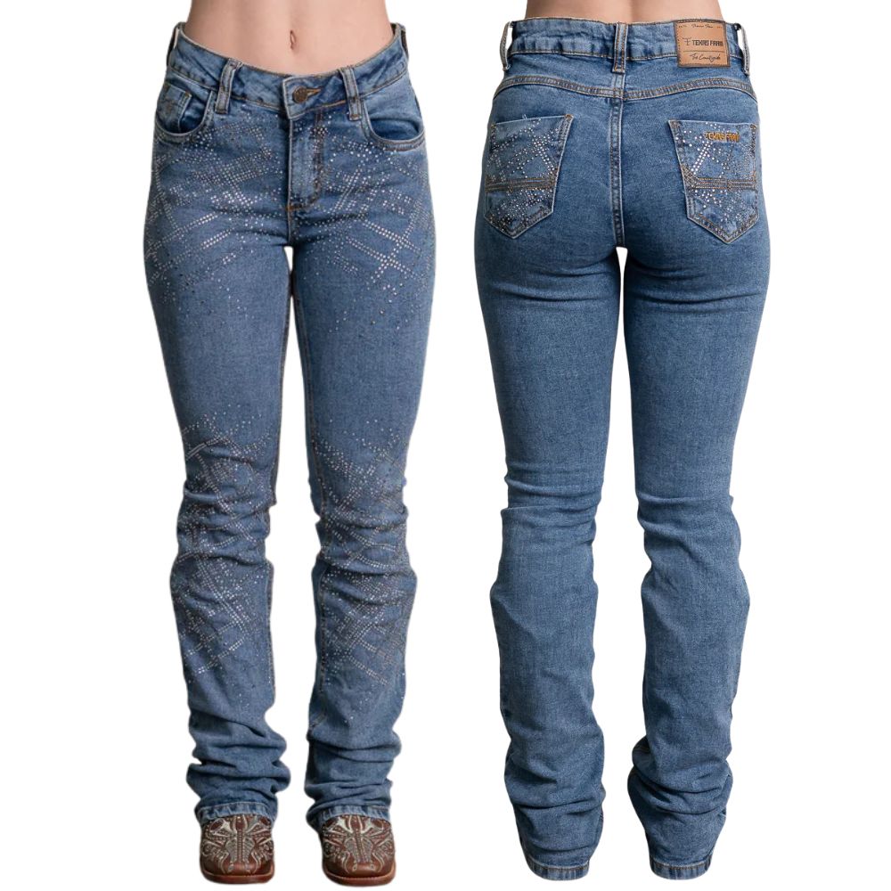 Calça Feminina Texas Farm Jeans Away Com Brilho Na Parte Da Frente E Nos Bolsos De Trás Ref:PDF057