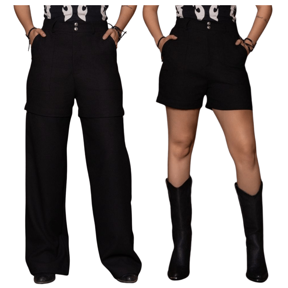 Calça Feminina Turkese 2/1 Iconic Black Tecido Preto Serve Como Calça Ou Shorts Ref:CA11501