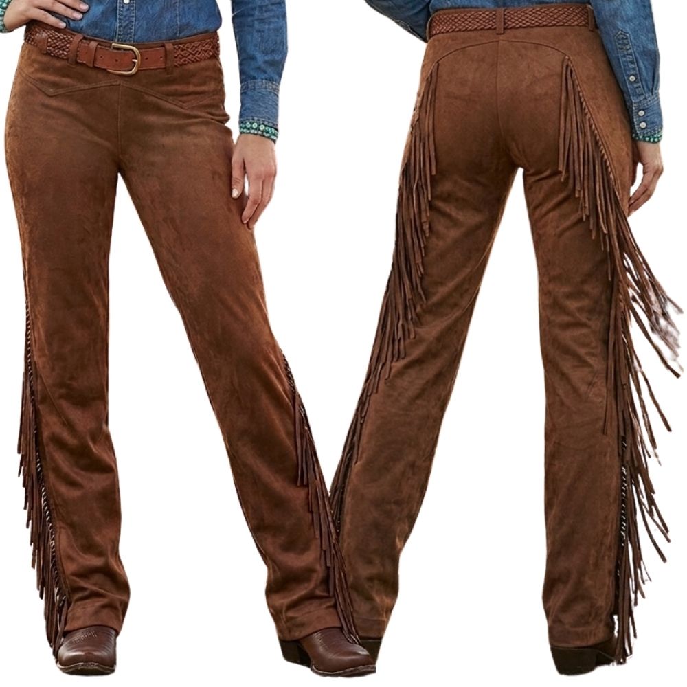Calça Feminina Turkese Outlaw Brown Barra Reta Franjas Ref:CA07604