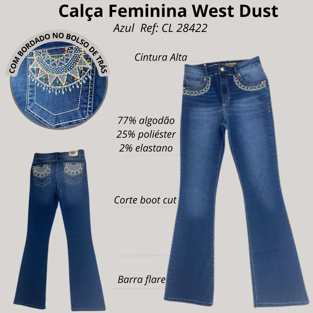 Calça Feminina West Dust Jeans Azul Escuro Atlanta Boot Cut Com