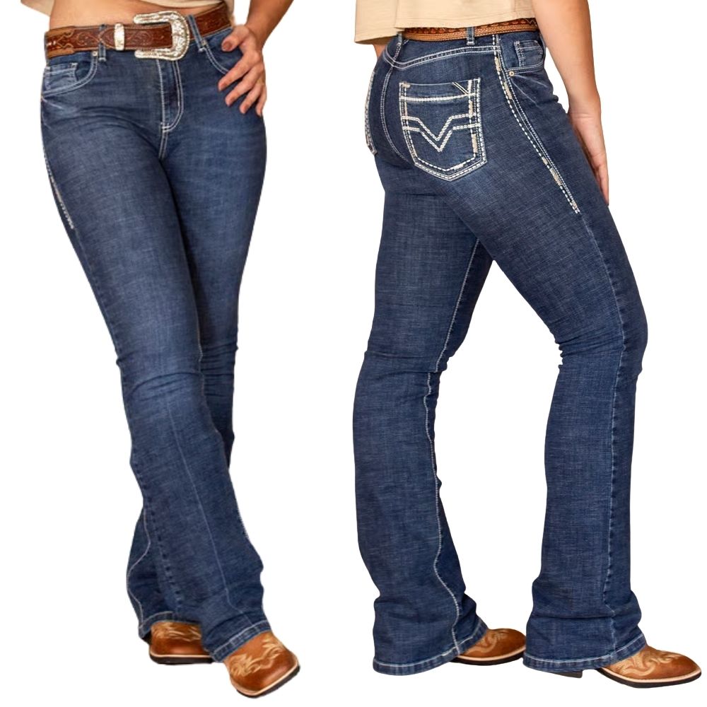Calça Feminina West Dust Jeans Azul Escuro Phoenix Bootcut Bordado Ref CL29192