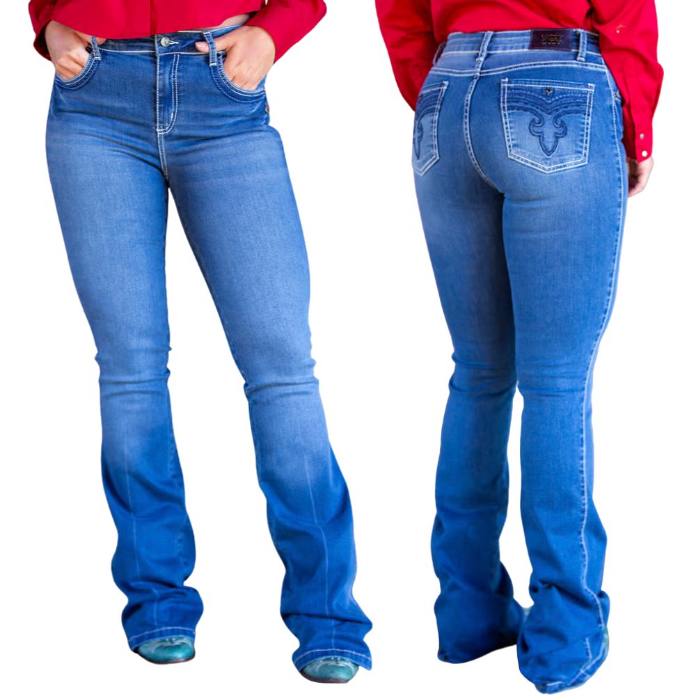 Calça Feminina West Dust Jeans Azul Médio Brigite Bootcut Bordado No bolso Ref CL29748