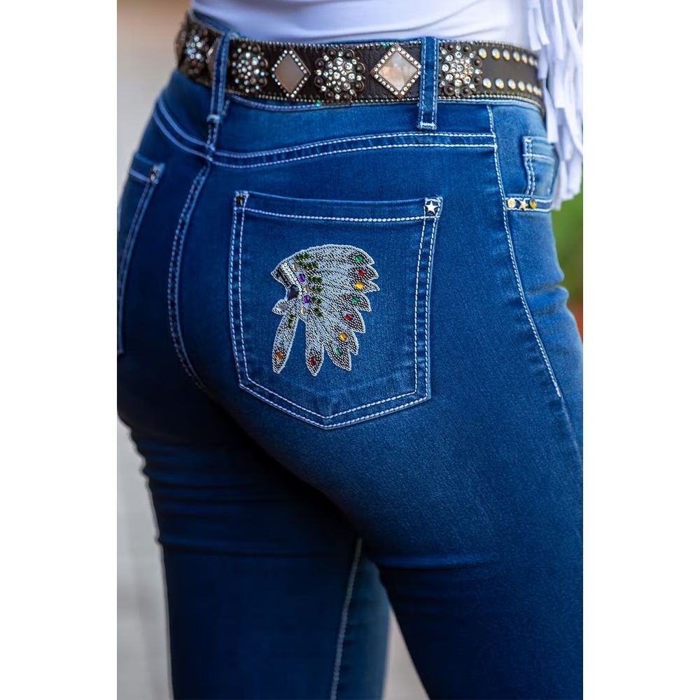 Calça Feminina West Dust Jeans Azul Médio Raia Bootcut Bordado