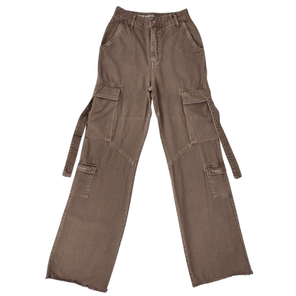 Calça Feminina West Dust Jeans Marrom Gaia Cargo Flair Com Barra Desfiada Ref:CL29511