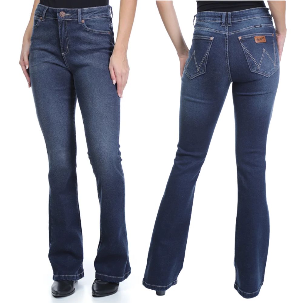 Calça Feminina Wrangler Jeans Azul Escuro Com Lycra Flare Ref:WF5152UN