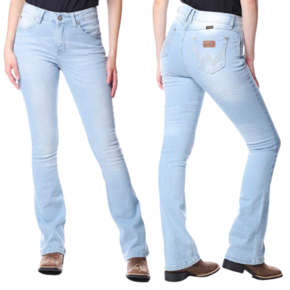 Calça Feminina Wrangler Jeans Delavê Com Lycra Cós Médio Boot Cut Ref.09MWZSB32UN