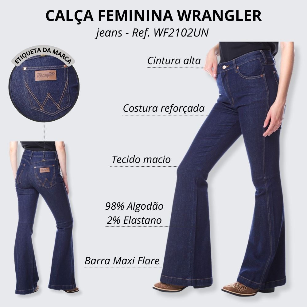 Wrangler CalÃ§a Maxi Flare Jeans CalÃ§a Jeans 98 AlgodÃ£o Elastano