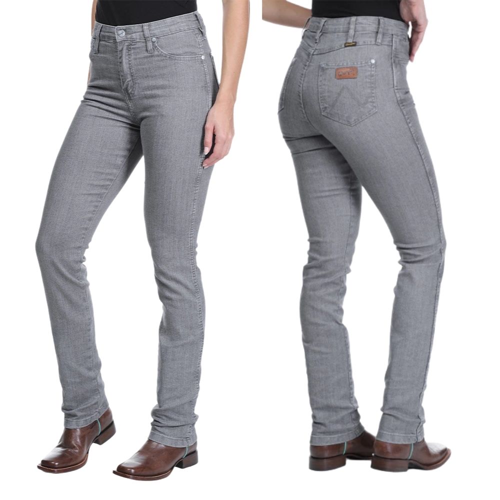 Calça Feminina Wrangler Jeans Western Slim Fit Cowboy Cut Cinza Escuro com Lycra Tradicional REF: 18M4CGY60 UN