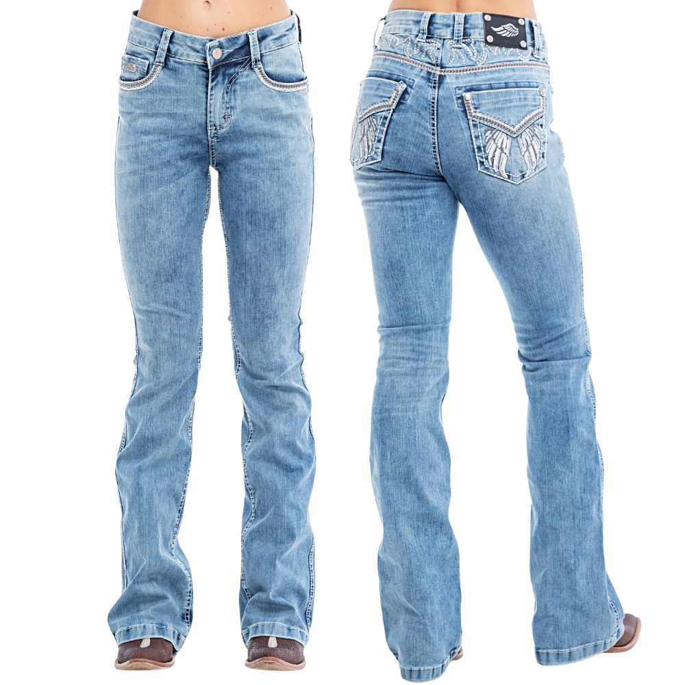 Calça Feminina Zenz Western Jeans Azul Mountain Flare Bordado Com Brilho Ref:ZW0125021-1418