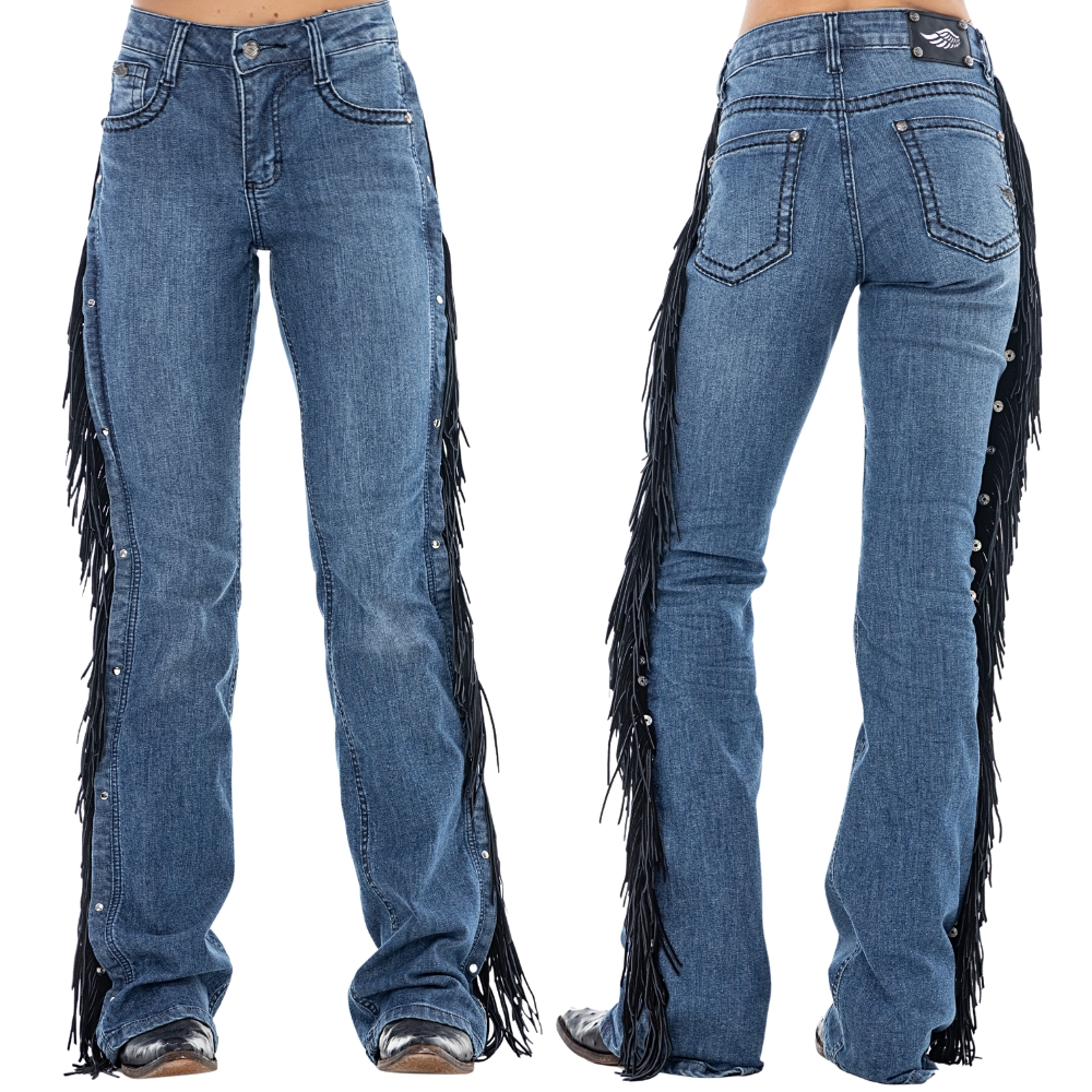 Calça Feminina Zenz Western Jeans Caballus Azul Com Franjas Removíveis Ref:ZW0226021-1771