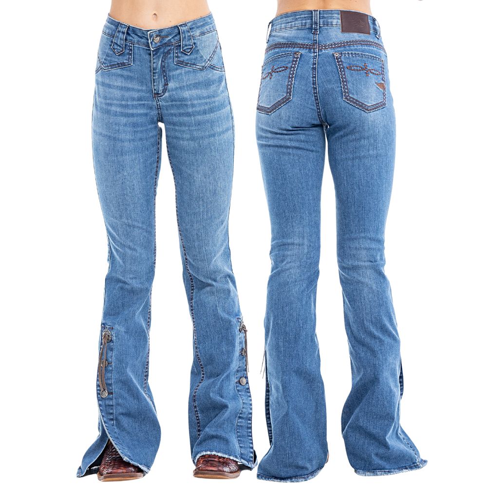 Calça Feminina Zenz Western Jeans Logorn Com Detalhe De Abertura Na Barra Ref:1384-ZWO 125019