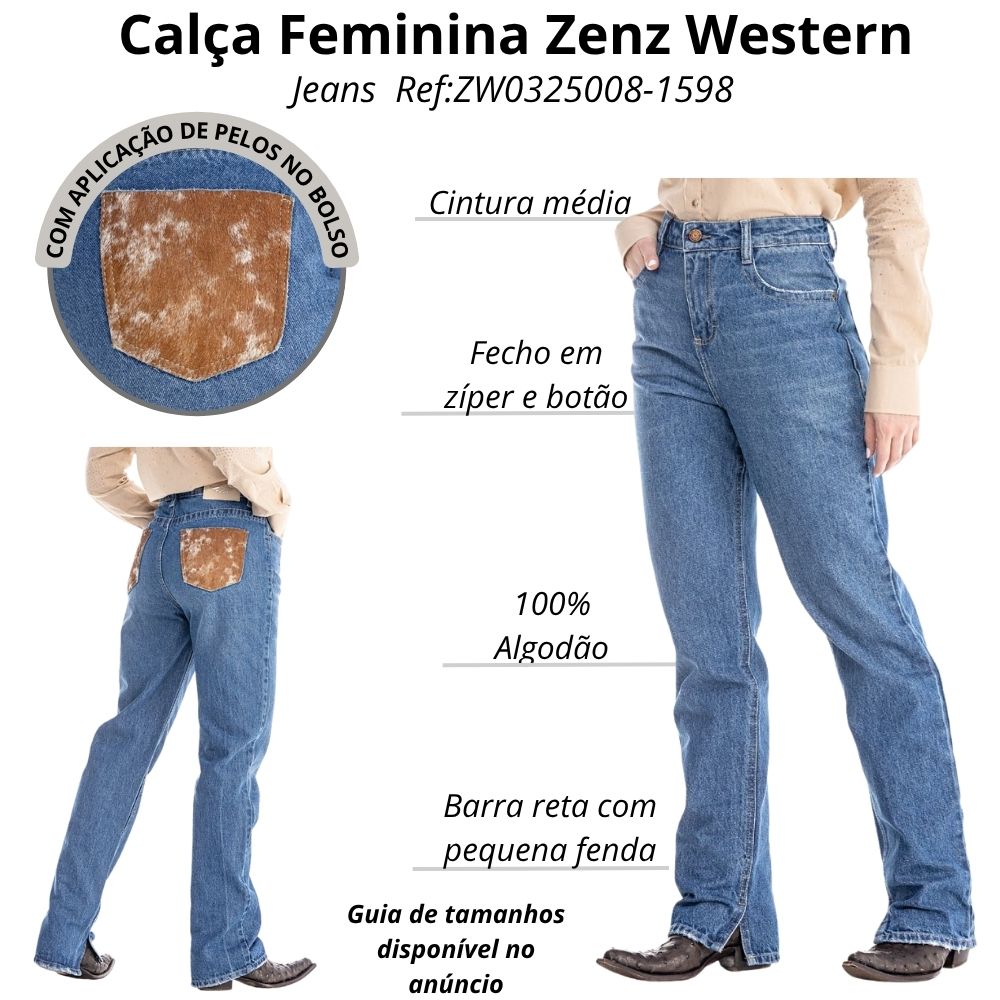 Calça Feminina Zenz Western Jeans Miss Cowboy Destroyer Básica Com